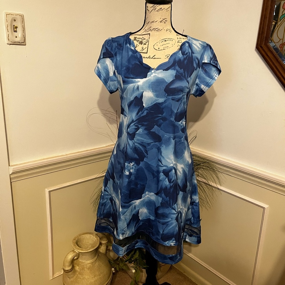 Elegant Blue Floral Dress